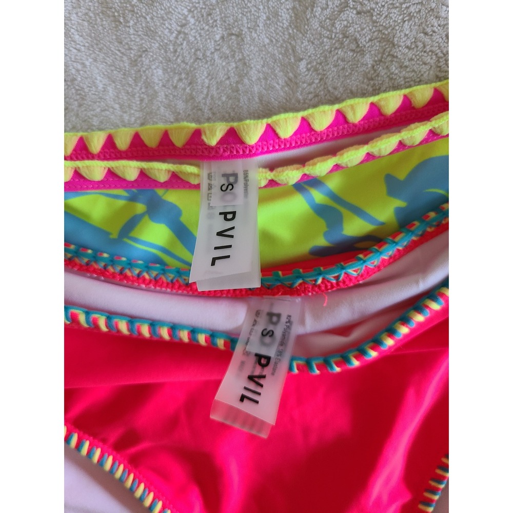 2 Popvil Swim Bikini Bottoms Neon Pink Green Blue Tropical Size S